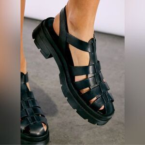 Free People Delaney Fisherman Platforms, Black Leather,